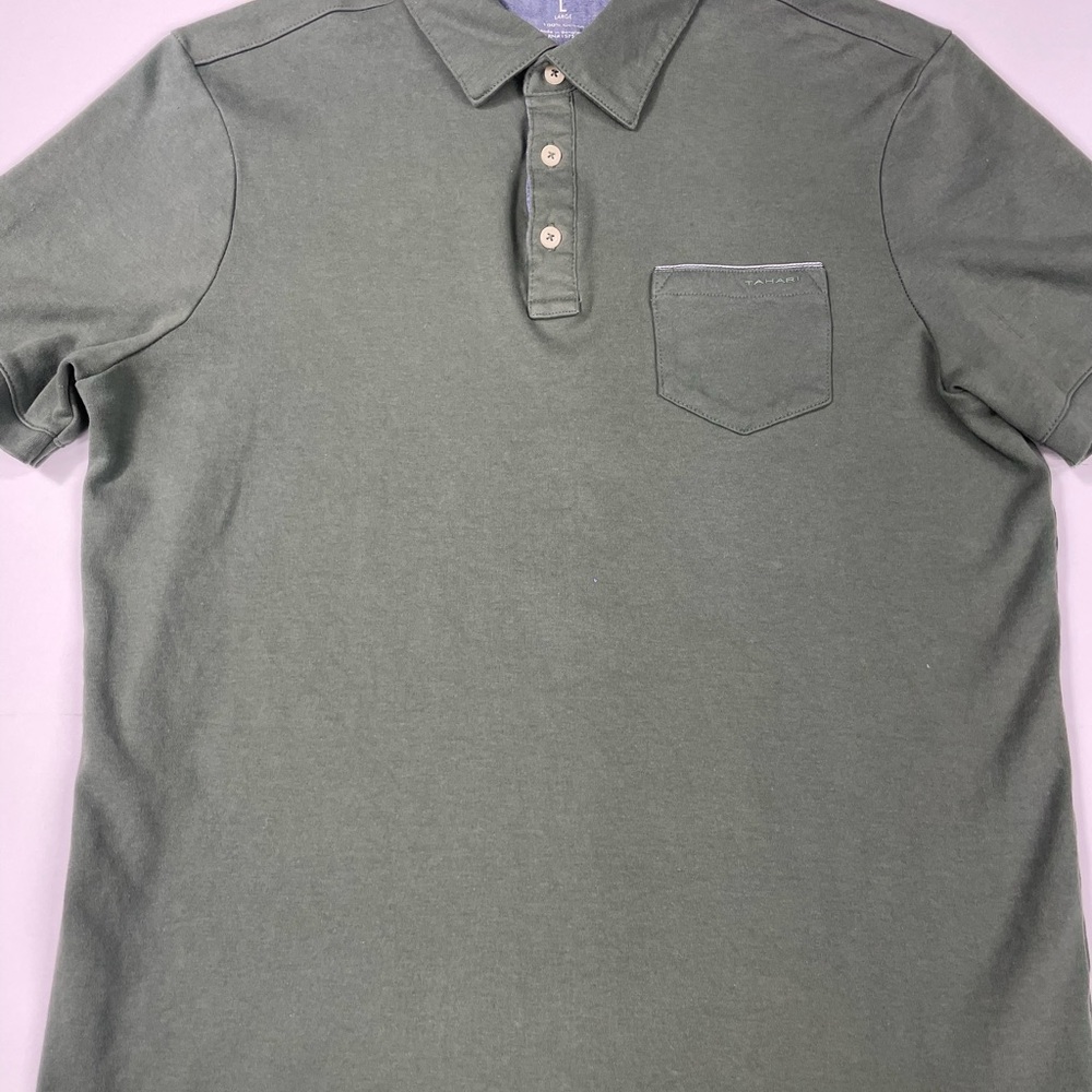 Tahari Olive Polo Shirt with Chest Pocket
